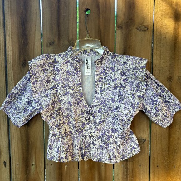 VIOLET ROMANCE Cottagecore Ruffled Romantic Floral BLOUSE TOP US 2 UK 6 NWOT - Picture 1 of 6
